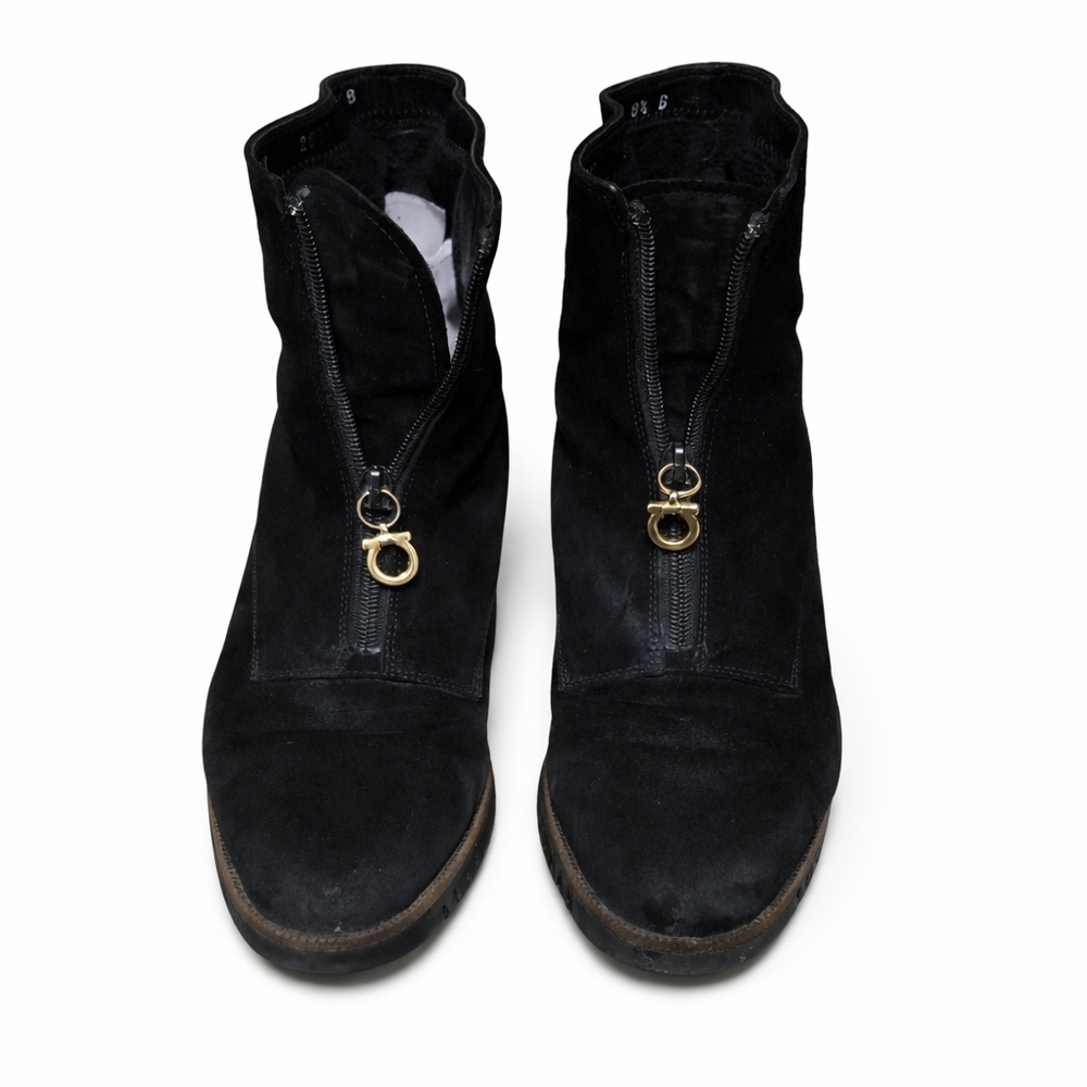 Salvatore Ferragamo ($1800) Gancini Zip Ankle Boots Suede Gold Hardware Italy